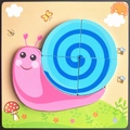 Educational wooden peg puzzle for toddlers featuring a pink snail with blue shell pieces - New Jm 3d Snail