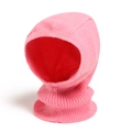 Close-up of pink knit balaclava hood showing soft ribbed texture and warm yarn detail - Pink