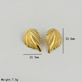 18K gold plated stainless steel feather earrings measuring 33.5mm by 22.7mm and 7.5g - Wing Shape (GDX07-2)