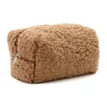 Brown teddy fleece travel makeup bag with durable silver zipper and large capacity - Brown Plush