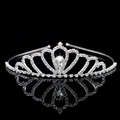 Elegant silver bridal tiara with sparkling rhinestones and a central heart crystal - Large Diamond Heart Style (FG113)