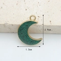 Golden moon charm with green glitter filling and size markings 1.9cm for DIY jewelry - Green Glitter Moon