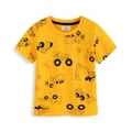 Yellow cotton boys short sleeve T-shirt with black construction truck cartoon prints - 2T / Yellow