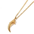 Hip hop 18k gold plated stainless steel dragon tooth animal totem pendant necklace - Dragon Head Ivory + Gold Cuban Chain