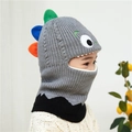 Grey dinosaur balaclava knit hat with colorful fins and full face neck protection for kids - One Size / Dinosaur Gray