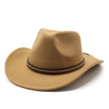 Dettaglio del cappello in feltro di lana cammello con fascia decorativa in pelle marrone intrecciata - M(56-58cm) / Cammello