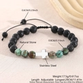 Bracciale regolabile con perle in pietra naturale nera e turchese e croce in acciaio - Lava/Turchese Africano / Nero/Turchese