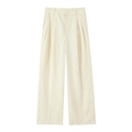 Cream high waist wide leg trousers with pleated waist design and flowing fabric drape - XS / Pants