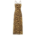 Nauwsluitende maxi-jurk met luipaardprint en gekruiste spaghettibandjes voor dames - S / Bruine Luipaardprint