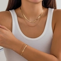 Golden snake chain necklace and bracelet set featuring a layered punk geometric design - Gold Necklace and Bracelet Set (4696)