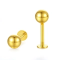 Polished S925 sterling silver gold spherical stud earrings with flat back design - Gold
