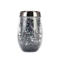 10oz double-wall tumbler with silver lid and black glitter shell design - Style E (Black Sequins)