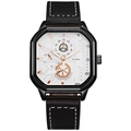 Dettaglio ravvicinato di un orologio da uomo quadrato con quadrante bianco e cinturino - Quadrante Quadrato (Cassa Nera Quadrante Bianco)
