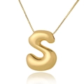 Macro shot of gold-plated 3D balloon style letter S pendant on a fine golden chain - S (D1013)