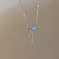 Blue and white gradient butterfly pendant necklace with rhinestones and double charms - X1408 Silver - Blue White Butterfly