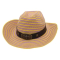 Straw western cowboy hat with yellow and purple stripes and vintage bull head buckle - One Size(56-58cm) / Yellow & Purple with Windproof Rope (Star Bull Head)