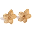 Orecchini a lobo a forma di fiore placcati oro 18K con finitura spazzolata - Oro (Orecchini a lobo fiore con stame 3D)