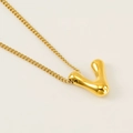 Golden bubble letter U pendant necklace with a classic curb chain in polished finish - Letter V