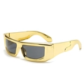 Hip hop square sunglasses with thick golden metal frame and grey rectangular lenses - Plated Gold Frame Black Grey Lens