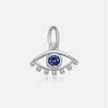 Ciondolo malocchio in argento con pietra blu profondo e ciglia in metallo - Solo Ciondolo (Senza Catena) / Stile Malocchio A (Tono Argento)