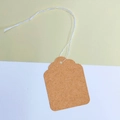 Rectangular brown kraft paper jewelry price tag with white cotton string and wavy top - 35x45mm (500 Pcs) / Kraft Paper (Scalloped Edge)
