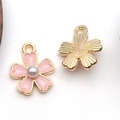 DIY jewelry pendant set featuring pink enamel flower with pearl and gold textured petal - Beaded Cherry Blossom (11886)