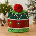 Christmas LED knitted hat with gingerbread man patterns and a red pom-pom top - Gingerbread Man Polka Dot