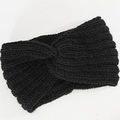 Elastic black knitted winter headband with cross knot design for warmth and sports - Black