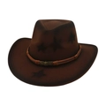Dark brown felt cowboy hat with star prints, distressed texture and vintage sun buckle - Coffee (Sun Flower Buckle)