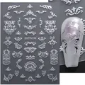 Metallic silver baroque nail art stickers with intricate patterns and heart designs - STZ-X004 Silver Embossed Baroque