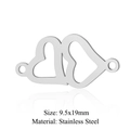 Double heart stainless steel jewelry connector in silver finish, size 9.5x19mm - Interlocked Hearts (5 Pcs/Pack) / Silver