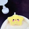 Plush yellow star keychain with embroidered smiley face and white ribbon loop - Yellow Star (No Clasp)