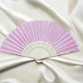 Pink satin folding fan with Bridesmaid lettering and light wood frame for wedding gifts - Pink (Bridesmaid)