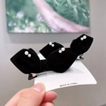 Pair of elegant black velvet hair bow clips with white pearls for girls and toddlers - Style 11: Pair of Black Rabbit Ear Bows