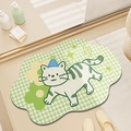 Tapis de bain antidérapant chat dessin animé à carreaux verts en peluche courte douce - 40*60cm / Chat Étincelant