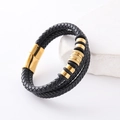 Bracciale multistrato in pelle nera intrecciata con chiusura magnetica dorata - Oro