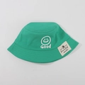 Green cotton bucket hat for kids featuring a white smiley face and lettered woven label - CM8001 Smiley Series / Green