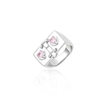 Pink heart zircon bow ring in silver finish with industrial style rectangular band - Confession Love Letter Ring (J0411)