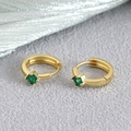 Gold-plated hoop earrings featuring a vibrant green zircon in a classic four-prong setting - Green Zircon Hoop