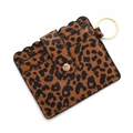 Leopard print PU leather card holder wallet with scalloped edges and gold keychain - B5 New Leopard
