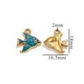 Blue glitter tropical fish pendant in golden stainless steel with detailed dimensions - Blue Fish