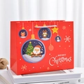 Red Christmas gift bag with cartoon Santa and reindeer prints on thickened paper - Christmas Tree Santa