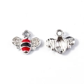 Detail of bee charms with red and black enamel stripes and sparkling rhinestones - Red Bee (Silver Base)
