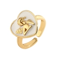 Verstellbarer Goldring in Herzform mit weißem Emaille und Amor-Engel-Relief-Design - Herz Engel Weißer Emaille / Weiß