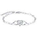 Silver infinity and heart link bracelet with sparkling cubic zirconia on white background - Silver Heart Infinity Bracelet (0189-Silver)