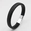 Geflochtenes Herren-Lederarmband in Schwarz mit silbernem Magnetverschluss aus Metall - Schwarz mit silbernem Verschluss
