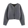 Cárdigan de punto gris oscuro para mujer con textura suave y diseño frontal abierto - S / Gris