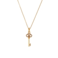 Golden key pendant necklace with pearl inlay and vintage镂空 design in titanium steel - Pearl