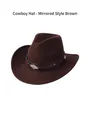 Brown cowboy hat in coffee color featuring a vintage leather band and silver ornaments - Mirror Leather Strap / Coffee