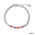 Silver snake chain bracelet featuring multi-colored gemstones with lobster clasp closure - Sbp079 Bracelet Color